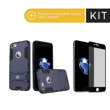 Imagem de Kit Capa Armor e Película Coverage Preta para iPhone 7 - Gorila Shield