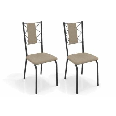 Imagem de Kit 2 Cadeiras De Cozinha Lisboa 2c076prf Aço 2 Un Preto-linho Bege Fendi - Kappesberg