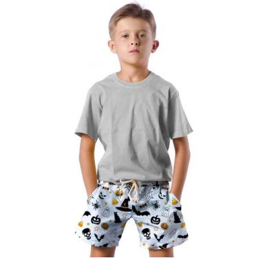 Imagem de Shorts Infantil Bermuda Calção Praia Verão Halloween Terror Ghost Abób