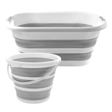 Imagem de Kit Cesto 26L e Balde 10L Dobrável Retrátil Powermaid