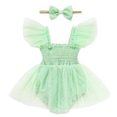 Imagem de Macacão Baby Girl, tule, babado, sem mangas, 6-12 m, azul-petróleo - T