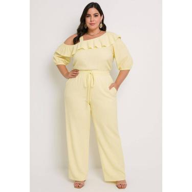 Imagem de Calça Pantalona Plus Size em Crepe Crinckle com Bolsos
