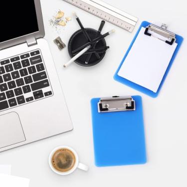 Imagem de Conjunto de mini prancheta, pranchetas de bolso pequenas, 10 x 15 cm, pranchetas de plástico A6 com clipe de perfil para blocos de notas pequenos, bilhetes de recibos - pacote com 6 (azul)