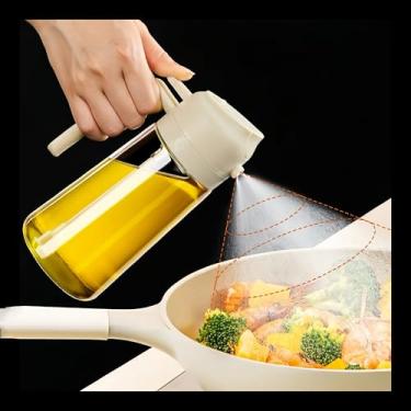 Imagem de Pulverizador de óleo para cozinhar, garrafa dispensadora 2 em 1 para cozinha, 470 ml, grau alimentício para fritadeira a ar, salada, fritura, churrasco