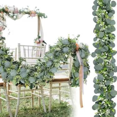 Imagem de Guirlanda de eucalipto artificial de 180 cm com flores, plantas falsas, videiras, decorações de vegetação sintética para festa de casamento em casa (estilo 1)