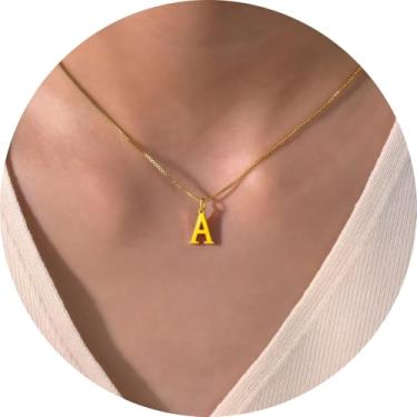 Imagem de Colar com pingente de inicial personalizada A-Z, joia minimalista de aço inoxidável para mulheres, pingente de alfabeto personalizado, F, Aço inoxidável, Sem Pedra Preciosa