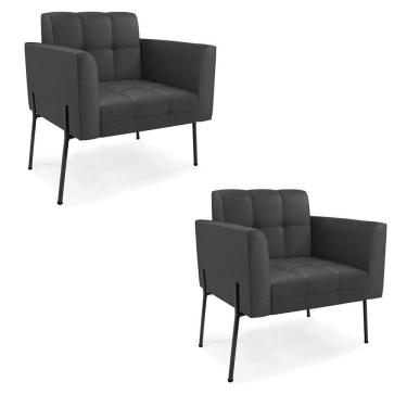 Imagem de Poltrona Pé De Ferro Preto Para Sala Kit 2 Elisa Corino D03 - D'rossi Cor Preto