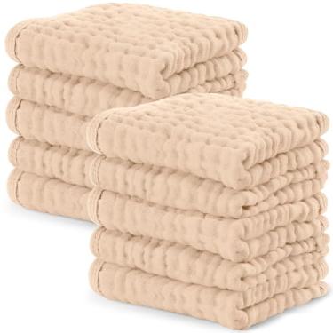 Imagem de Comfy Cubs Pacote com 10 toalhas de musselina para bebês – panos macios de 6 camadas de algodão para peles sensíveis – 25,4 x 25,4 cm, grandes, delicados, absorventes essenciais para recém-nascidos e