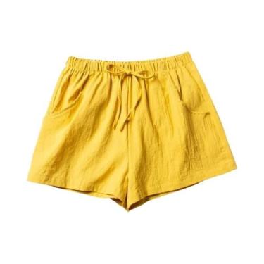 Imagem de Shorts De Linho Preto De Cintura Alta Para Mulheres, Casual, Para Acad