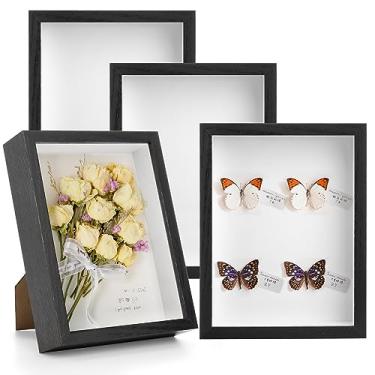 Imagem de Hacaroa Conjunto de 4 porta-retratos de caixa de sombra, 20 x 15 cm, caixa de madeira para exibição de memória, caixas de sombra de 3,5 cm de profundidade para flores, lembranças, artesanato, fotos