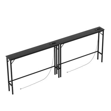 Imagem de Aduanbang Mesa de console estreita de 199 cm com tomada, conjunto de 2 mesas de sofá, mesas de entrada longas com estação de carregamento, para sala de estar, marrom rústico