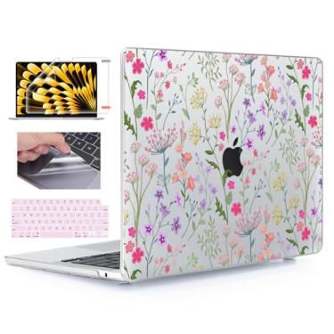 Imagem de YSCLBAHUK Capa compatível com MacBook Air de 15 polegadas 2025 2024 2023 M4 A3241 M3 A3114 M2 A2941 tela de retina líquida, capa rígida com capa de teclado + película de tela + filme trackpad, flor
