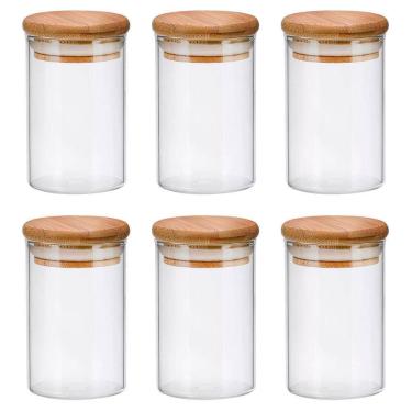 Imagem de Conjunto Pote Hermético Boro Tampa Bambu 110Ml 6 Peças