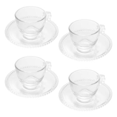 Imagem de Cj 4 Xícaras P/Café C/Pires de Cristal Pearl Bolinha Transparente 80ml Wolff