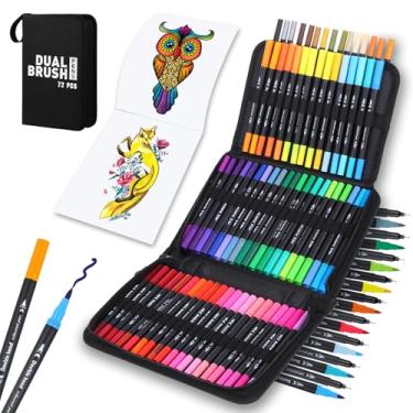 Imagem de Wanmu Canetas marcadoras de ponta dupla de 72 cores, canetas de tinta acrílica, pincel e marcador de coloração de ponta fina para pintura rupestre, madeira, tela, pedra, vidro, cerâmica, artesanato