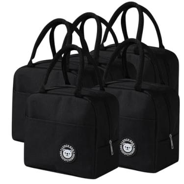 Imagem de Kit 5 Bolsa Térmica Portátil Lancheira Marmita Infantil de Mão para Viagem Piquenique (Preto)