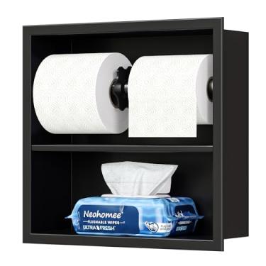 Imagem de Neodrain Suporte de papel higiênico embutido preto, suporte de lenços de aço inoxidável para lenços, armazenamento montado na parede com economia de espaço para banheiro, cozinha e penteadeira (preto