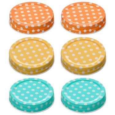 Imagem de 6 tampas de pote de pedreiro, tampas de placa de boca regular de 70 mm/2,76" à prova de vazamento para potes de conserva material de folha de flandres premium excelente vedação (3 cores)