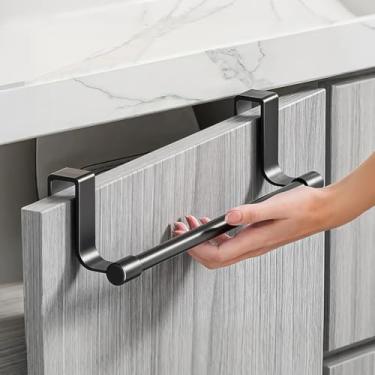 Imagem de Toalheiro sobre a porta, suporte de toalha de porta de armário de aço inoxidável para ajuste universal sobre o armário, preto