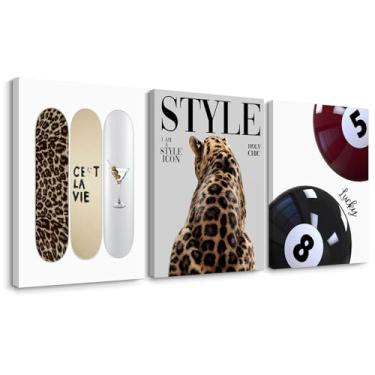 Imagem de Impressão de parede de guepardo na moda, arte de parede de leopardo, arte estética de skate, pôster de lona Lucky 8 Ball Pictures Pintura retrô fashion para quarto de menina 40,6 x 61 cm emoldurado