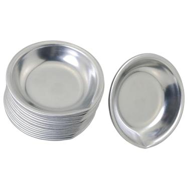 Imagem de ZZHXSM Paleta de maquiagem de aço inoxidável, 15 peças, pequenas bandejas redondas para tintas de aquarela com bico de 5 cm, copos de mistura de tinta faça-você-mesmo, prata para pulverizar, mexer e