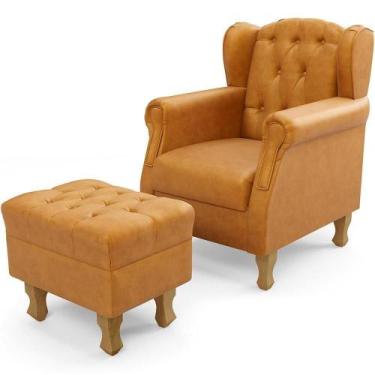 Imagem de Poltrona Com Puff Paris L02 material sintético Whisky - LYAM DECOR