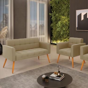 Imagem de Kit 1 Sofá Namoradeira e 1 Poltrona Elisa Suede Marrom Rato Pés Palito