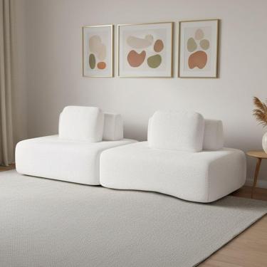 Imagem de Sofá 2 Lugares Orgânico Com Módulo Central E 1 Canto Berlim Bouclê Off White K01 - D'rossi