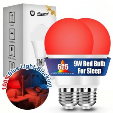 Imagem de Neporal Lâmpadas vermelhas de 625 nm 9 W para dormir, lâmpadas 100% de bloqueio de luz azul para promoção de melatonina, lâmpada noturna de LED A19 equivalente a 60 W para berçário, sono, leitura