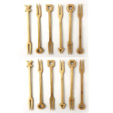 Imagem de JB Home Collection 4578, conjunto de 6 garfos de sobremesa reutilizáveis de bambu, dois garfos de garfos de garfos de bistrô, garfos de degustação de aperitivo, garfos de frutas, bambu natural, 14 cm