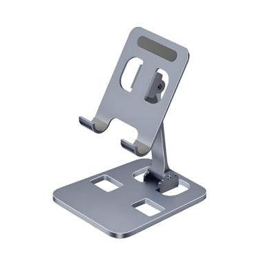 Imagem de Suporte dobrável para celular, acessórios de mesa de metal dobrável, compatível com todos os telefones celulares iPhone Switch iPad Tablets (cinza)