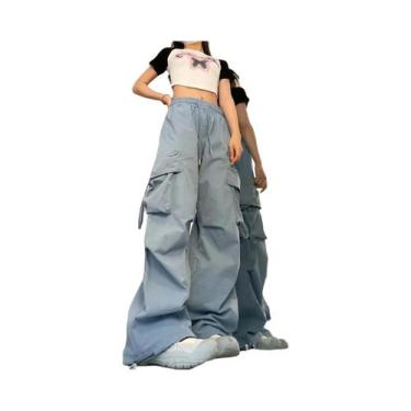 Imagem de Calça Cargo Feminina Vintage - Cintura Elástica e Perna Larga - Estilo