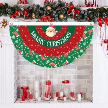 Imagem de Merry Christmas Bunting Bandeira de leque Vermelho Verde Natal Quintal Pendurado Bandeira 35,4 x 14,72 pol. Meio Ventilador Decoração Externa (1 Pacote -89)