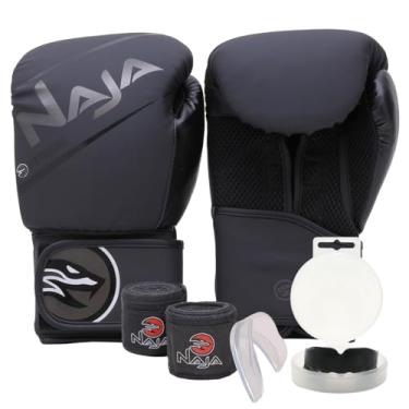 Imagem de Kit Boxe/Muay Thai Naja Extreme - Par de Luva + Bandagem 3M + Protetor Bucal (Preto/Preto, 14 OZ)