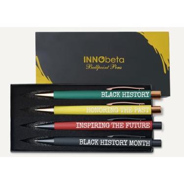 Imagem de InnoBeta Presentes da História Negra para o Mês da História Negra, Conjunto de 4 Canetas Esferográficas, Ideia Perfeita de Presentes de História Negra para Homens e Mulheres, Caneta História Negra -