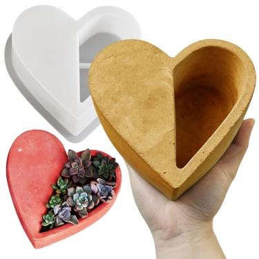 Imagem de Wehous Moldes grandes de silicone em forma de coração, molde exclusivo de fundição de recipiente de coração para cimento de concreto de resina epóxi, suporte de vela grande para armazenamento, molde