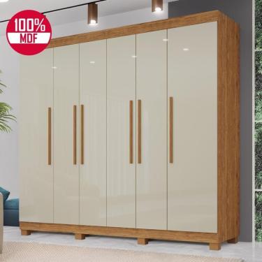 Imagem de Guarda-roupa De Casal 100% Mdf 6 Portas 4 Gavetas Inglaterra - Tudo De Móveis Cinamomo/off