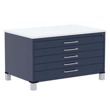 Imagem de Mapoteca 5 Gavetas Pandin 120 Cm (larg) Inmetro Tampo Mdp Branco Estrutura E Gavetas Em Aço Azul