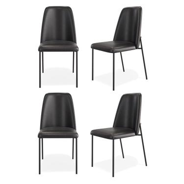 Imagem de Kit 04 Cadeiras Sala De Jantar Lior Com Encosto Estofado Base Preta Couríssimo Preto - Abmaza