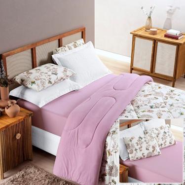 Imagem de Edredom 2,60m X 2,40m + Jogo De Cama Malha Quality King 04 Peças 100% Algodão - Butterfly