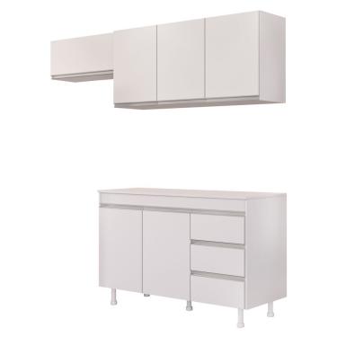 Imagem de Cozinha Planejada Lux 3 Peças 100%mdf Com Balcão Gabinete Tampo 120cm 3 Gavetas Branco - Abmaza