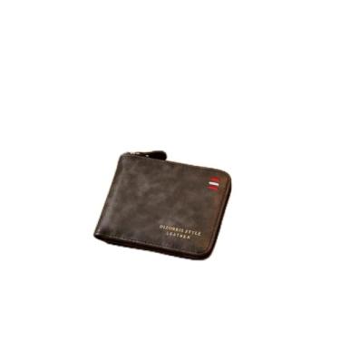 Imagem de Carteira masculina de couro genuíno com bolso e zíper dobrável com bloqueio curto (preto), Cinza, Clássico