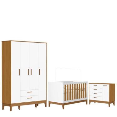 Imagem de Quarto De Bebê Flip Com Cômoda Sapateira Branco Acetinado Savana - Reller