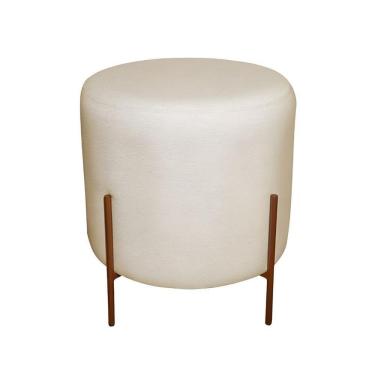 Imagem de Puff Estofado Para Sala Redondo Decorativo Luxo Ivy bege base Do Pés bronze tecido linho