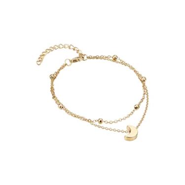 Imagem de barenx Tornozeleira em forma de lua, delicada, vintage, à prova d'água, com contas, fio ajustável, joia elegante boho para férias, praia, aniversário, casais mulheres, não disponível