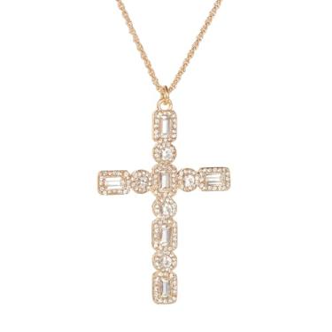 Imagem de immerFancy Colar de cruz de diamante dourado com pingente de coroa para mulheres e homens, moderno, delicado, fé gótica, colar com pingente de cruz grande, não mancha, joia religiosa, presente para