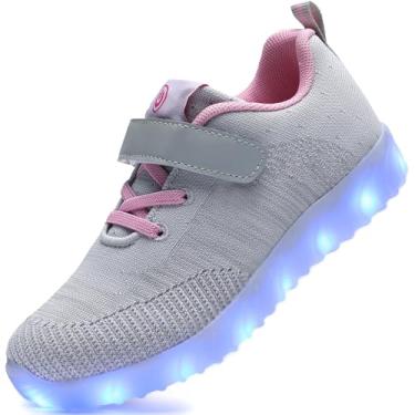 Imagem de AoSiFu Tênis infantil que acende para crianças, meninas, meninos, respirável, LED, piscando, carregamento USB, Cinza E, 10 Toddler