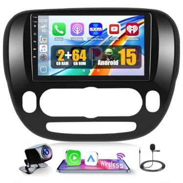 Imagem de Estéreo de carro Android para rádio Kia Soul (Manual A/C) 2014-2017, 2 + 64 GB, tela sensível ao toque de 9 polegadas, rádio veicular sem fio, Apple Carplay, suporte automático, navegação GPS, WiFi,