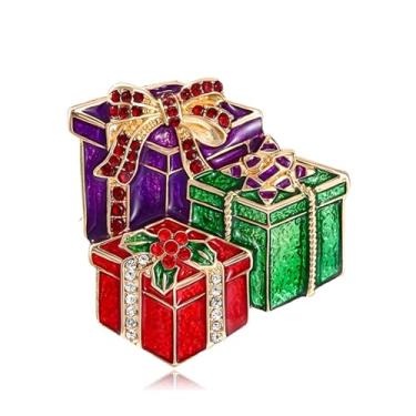 Imagem de RLHRNDE Broche de cristal de strass de Natal para mulheres homem elegante chapéu de Natal sino boneco de neve gato guirlanda luva rena anjo botas pinos moda brilhante combinando joias de Natal