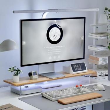 Imagem de ROCDEER Suporte para monitor de bambu com luzes RGB, prateleira de mesa de 70 cm com suporte de pernas de acrílico para mesa, monitor de computador, laptops, impressoras, alto-falantes (natural)